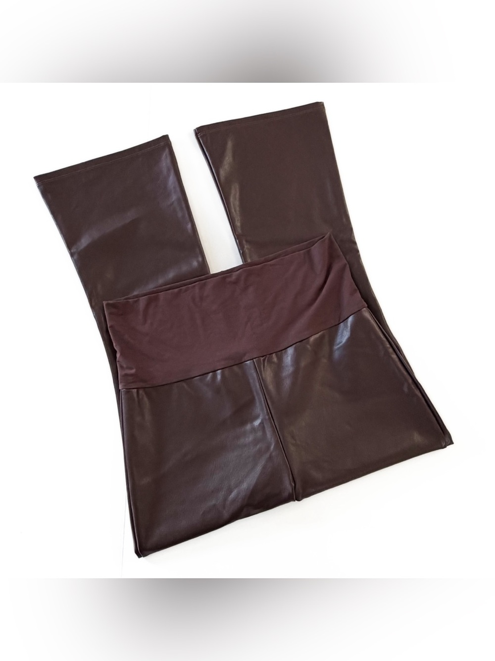 Hatch Maternity Pants Womens Medium Brown Vegan Faux Leather Crop Flare Stretch - Picture 2 of 10
